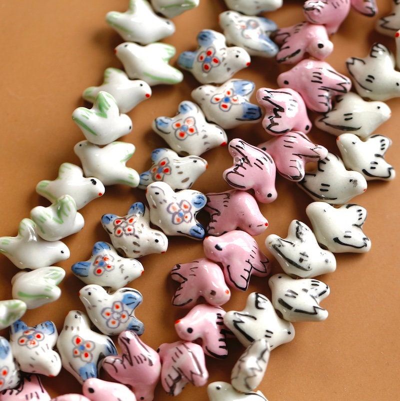 5pcs handmade pigeon porcelain beads bird-shape ceramic beads DIY crafts hand paint [#1]