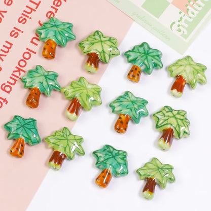 2pcs handmade coconut tree porcelain beads ceramic beads DIY crafts DIY jewelry DIY earrings [#16]