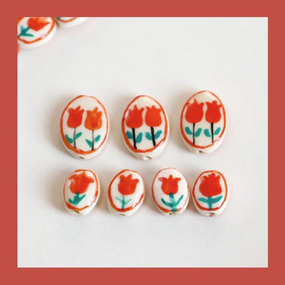 5/10/20pcs handmade tulip floral porcelain beads ceramic beads DIY crafts DIY jewelry [#3]