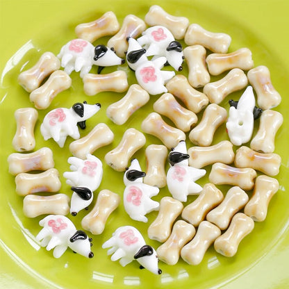 5pcs handmade bone-shape porcelain beads dog-shape glass beads dog's edible bones ceramic beads DIY crafts DIY jewelry [#47]