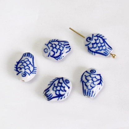 5/50pcs handmade glazed fish porcelain beads fish-shape ceramic beads DIY crafts hand paint [#2]