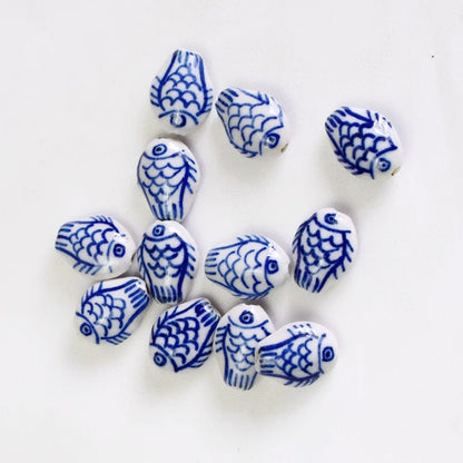 5/50pcs handmade glazed fish porcelain beads fish-shape ceramic beads DIY crafts hand paint [#2]