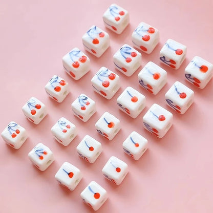 5/50/100 pcs handmade glazed cherry porcelain beads cherry-shape ceramic beads DIY crafts hand paint [#7]