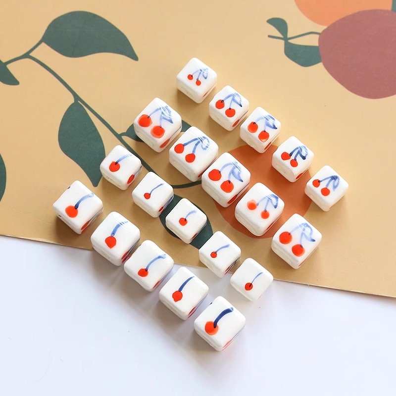 5/50/100 pcs handmade glazed cherry porcelain beads cherry-shape ceramic beads DIY crafts hand paint [#7]