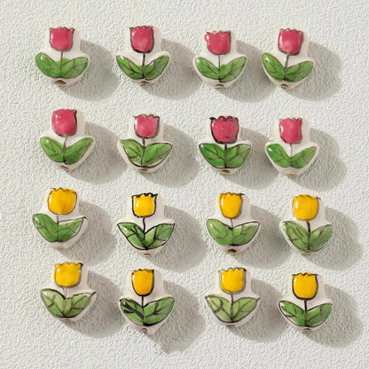 5/50pcs handmade yellow floral porcelain beads ceramic beads DIY crafts DIY jewelry [#4]