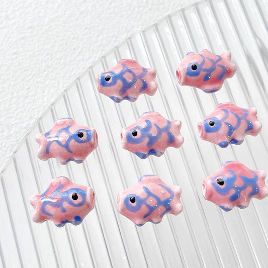 5pcs handmade fish porcelain beads fish-shape ceramic beads DIY crafts hand paint [#17]