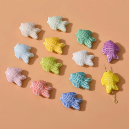 5/50 pcs handmade fish porcelain beads fish-shape ceramic beads DIY crafts hand paint [#10]