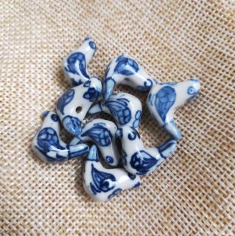 5pcs handmade vintage bird porcelain beads bird-shape ceramic beads DIY crafts hand paint [#27]