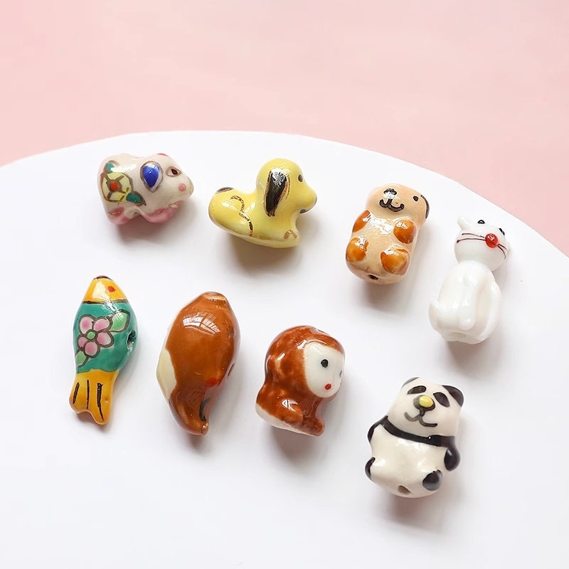 2pcs handmade animal porcelain beads penguin cookie bear panda ceramic beads  DIY crafts hand paint [#24]