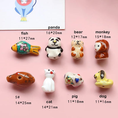 2pcs handmade animal porcelain beads penguin cookie bear panda ceramic beads  DIY crafts hand paint [#24]