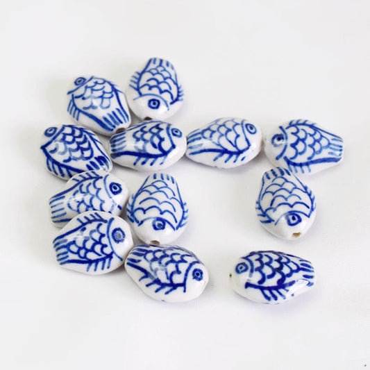 5/50pcs handmade glazed fish porcelain beads fish-shape ceramic beads DIY crafts hand paint [#2]