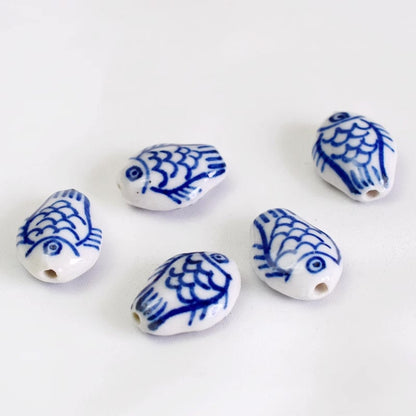 5/50pcs handmade glazed fish porcelain beads fish-shape ceramic beads DIY crafts hand paint [#2]