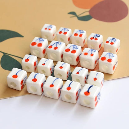 5/50/100 pcs handmade glazed cherry porcelain beads cherry-shape ceramic beads DIY crafts hand paint [#7]