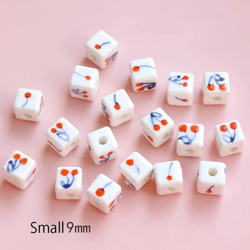 5/50/100 pcs handmade glazed cherry porcelain beads cherry-shape ceramic beads DIY crafts hand paint [#7]