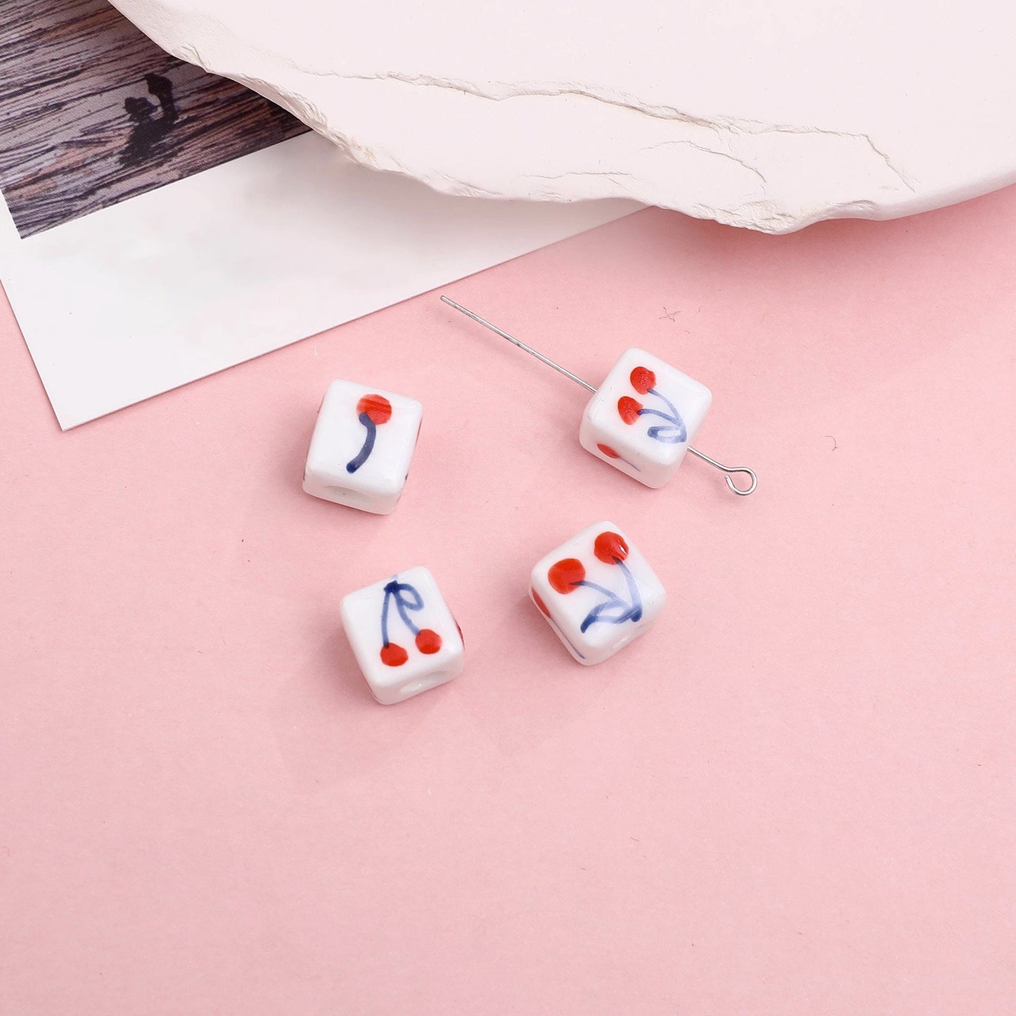 5/50/100 pcs handmade glazed cherry porcelain beads cherry-shape ceramic beads DIY crafts hand paint [#7]