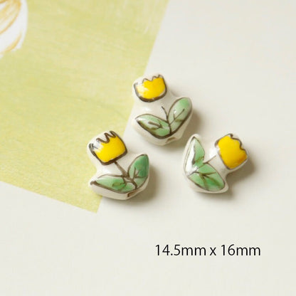 5/50pcs handmade yellow floral porcelain beads ceramic beads DIY crafts DIY jewelry [#4]