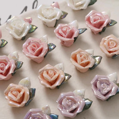 4pcs handmade floral porcelain beads ceramic beads DIY crafts DIY jewelry [#19]