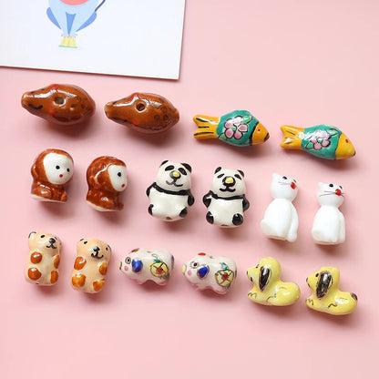 2pcs handmade animal porcelain beads penguin cookie bear panda ceramic beads  DIY crafts hand paint [#24]