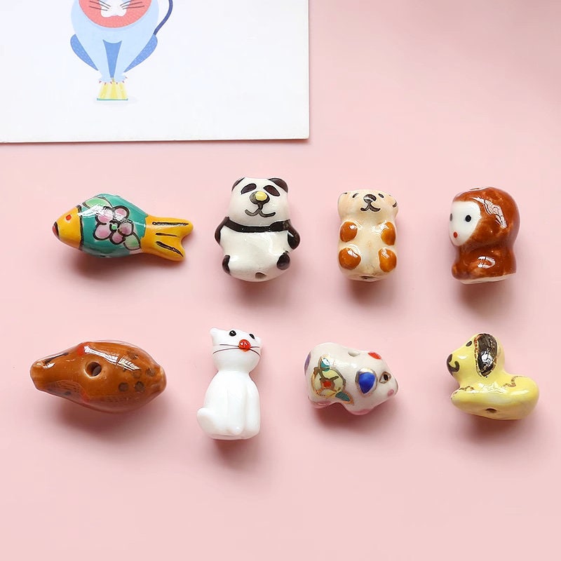 2pcs handmade animal porcelain beads penguin cookie bear panda ceramic beads  DIY crafts hand paint [#24]