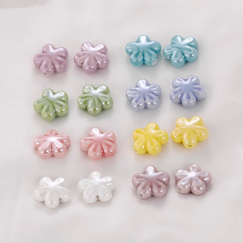 1 strand 20pcs floral shape porcelain beads glazed ceramic beads DIY crafts hand paint [#31]