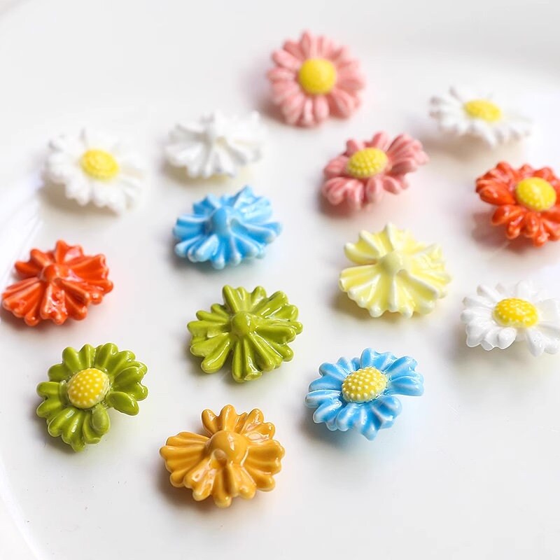 5pcs/50pcs  floral daisy shape porcelain beads glazed ceramic beads DIY crafts hand paint [#18]