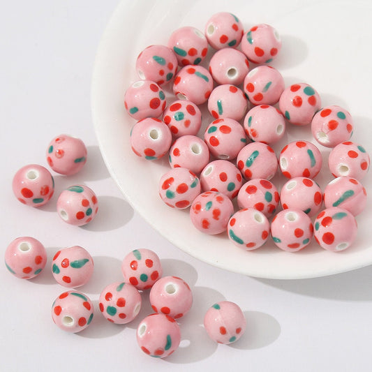 5pcs Japanese-style porcelain ceramic beads DIY crafts hand paint floral [#26]