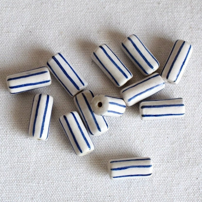 5pcs blue-and-white lined porcelain, hand-painted ceramic beads beaded necklaces DIY jewelry accessories [#6]