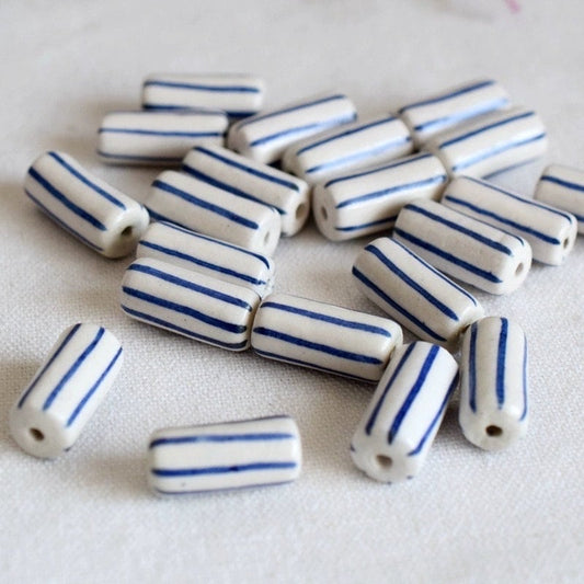 5pcs blue-and-white lined porcelain, hand-painted ceramic beads beaded necklaces DIY jewelry accessories [#6]