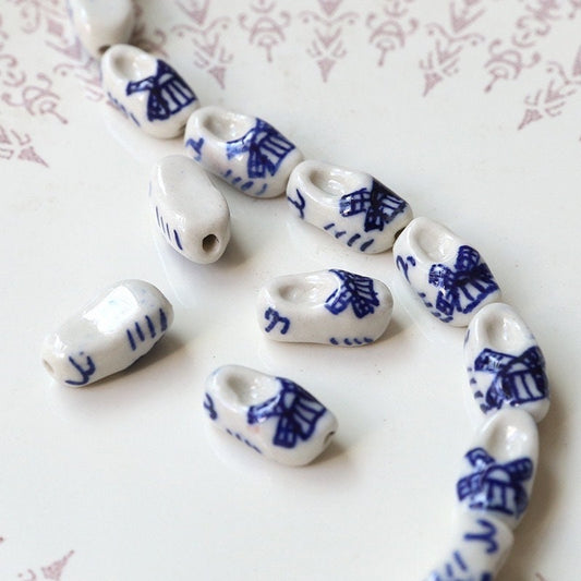 5pcs white and blue porcelain ceramic Dutch shoe holland shoe beads DIY crafts hand paint [#12]