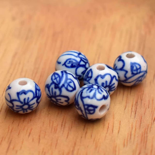 5pcs handmade floral porcelain beads ceramic beads DIY crafts hand paint [#23]