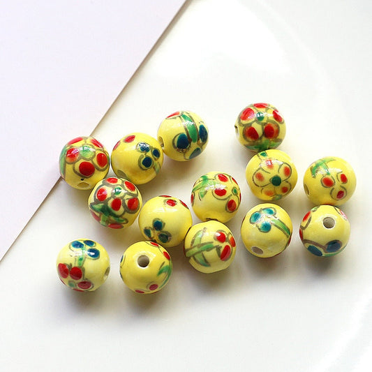 5pcs Japanese-style porcelain ceramic beads DIY crafts hand paint floral [#49]