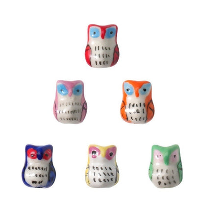 5pcs handmade pink and blue owl porcelain beads owl-shape ceramic beads DIY crafts hand paint animal beads [#39]