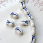 5pcs white and blue floral rose flower  bud porcelain ceramic beads DIY crafts hand paint [#51]