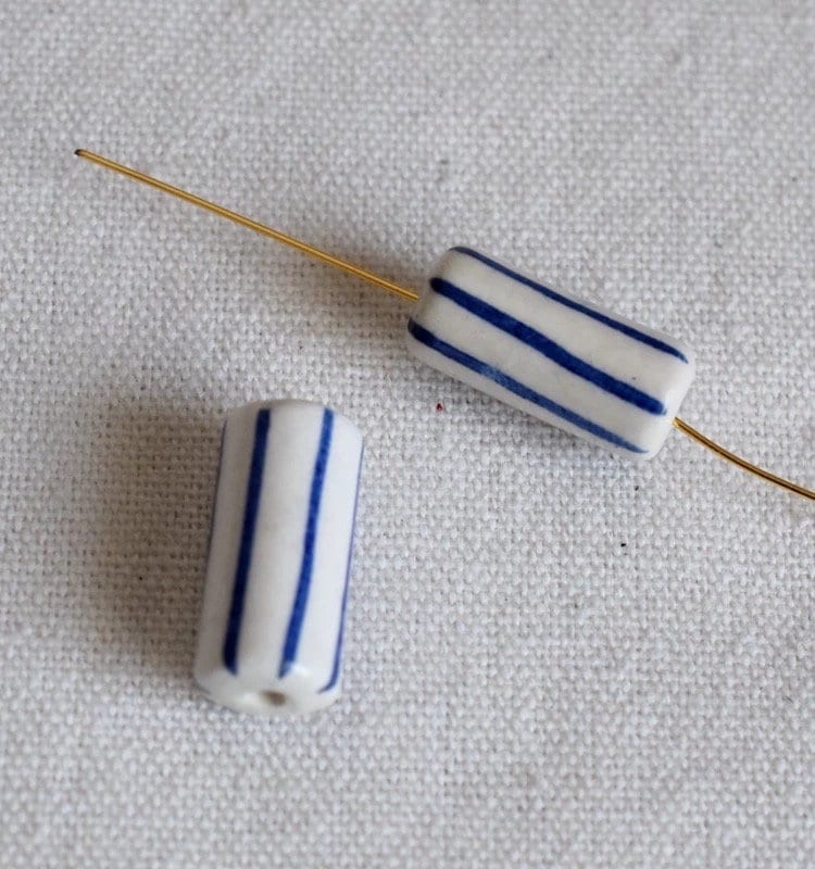 5pcs blue-and-white lined porcelain, hand-painted ceramic beads beaded necklaces DIY jewelry accessories [#6]