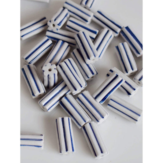 5/100 pcs barrel beads with petal grooves blue-and-white striped lined porcelain hand-painted ceramic beads DIY jewelry accessories