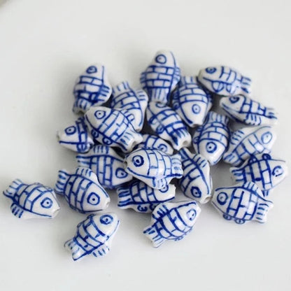 5pcs handmade glazed fish porcelain beads fish-shape ceramic beads DIY crafts hand paint [#8]