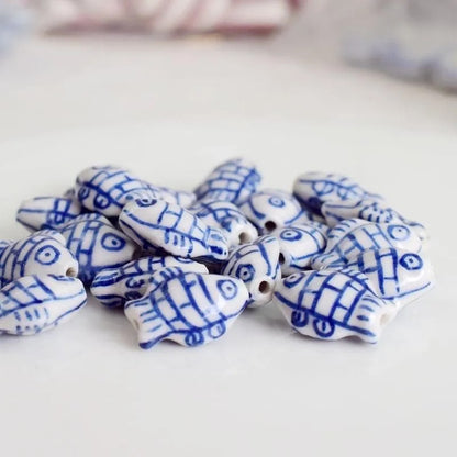 5pcs handmade glazed fish porcelain beads fish-shape ceramic beads DIY crafts hand paint [#8]