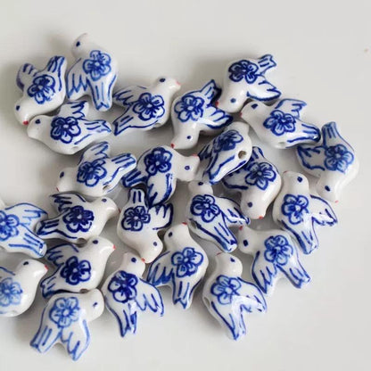 5pcs handmade pigeon porcelain beads bird-shape ceramic beads DIY crafts hand paint [#1]