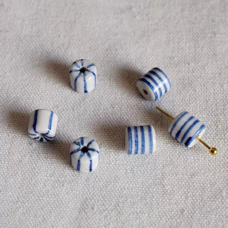 5/100pcs blue-and-white stripe lined porcelain with variations, hand-painted ceramic beads beaded necklaces DIY jewelry accessories