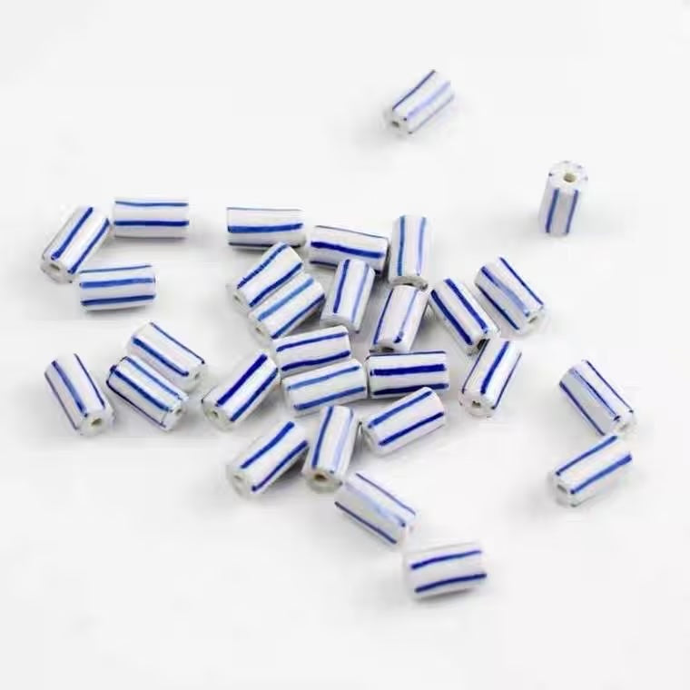 5pcs blue-and-white lined porcelain, hand-painted ceramic beads beaded necklaces DIY jewelry accessories [#6]