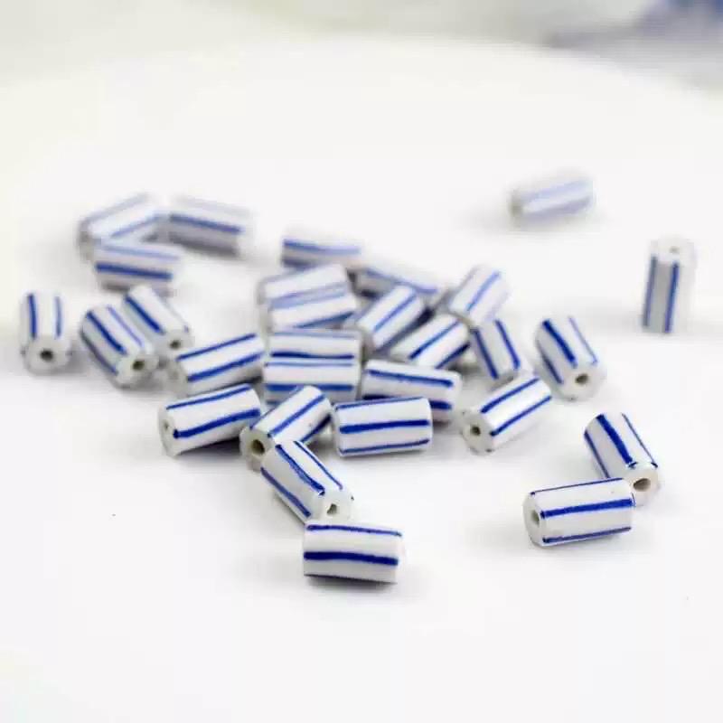 5pcs blue-and-white lined porcelain, hand-painted ceramic beads beaded necklaces DIY jewelry accessories [#6]