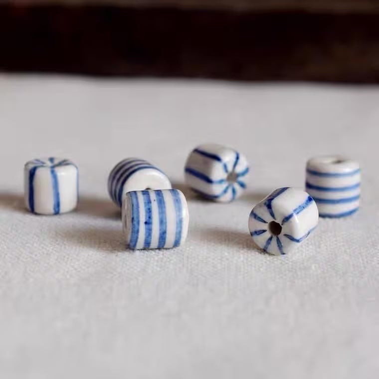 5/100pcs blue-and-white stripe lined porcelain with variations, hand-painted ceramic beads beaded necklaces DIY jewelry accessories