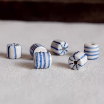 5/100pcs blue-and-white stripe lined porcelain with variations, hand-painted ceramic beads beaded necklaces DIY jewelry accessories