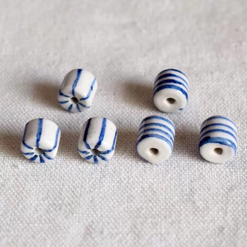 5/100pcs blue-and-white stripe lined porcelain with variations, hand-painted ceramic beads beaded necklaces DIY jewelry accessories