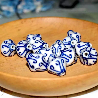 5pcs blue-and-white curved lined porcelain, hand-painted ceramic beads beaded necklaces DIY jewelry accessories